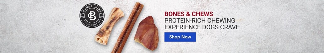 Bones & Chews. Protein-rich chewing experience dogs crave.